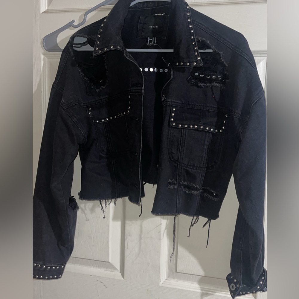 Forever 2 black Jean coat with distress styling